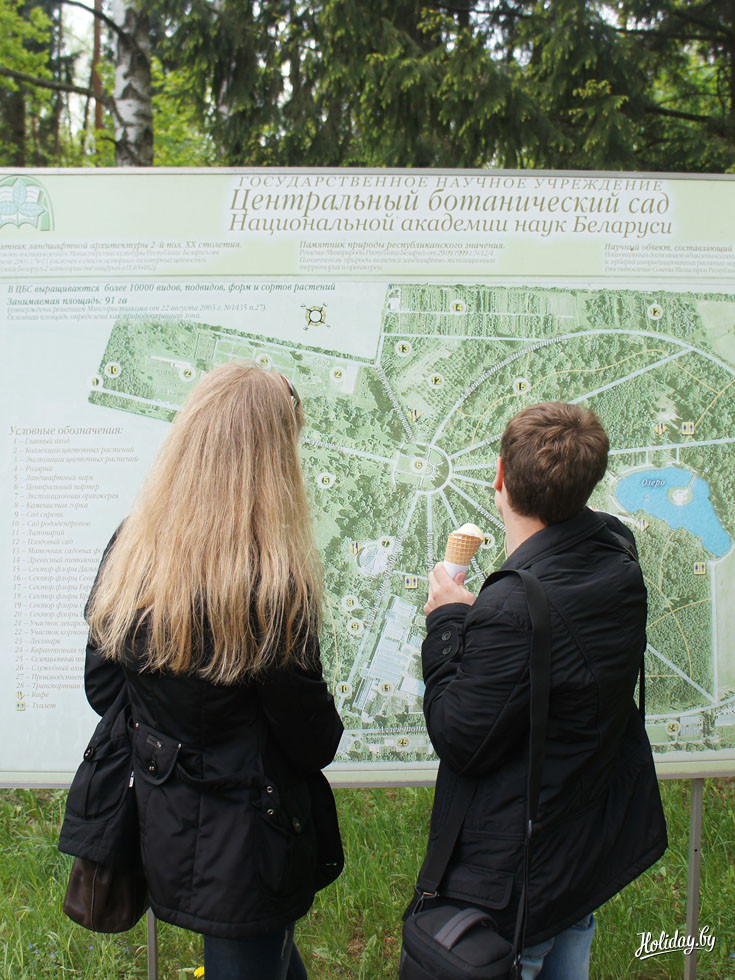 На плане наглядно показаны все маршруты минского ботанического сада